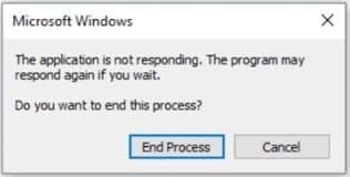 Mensaje de error de Windows que no responde