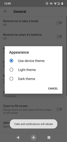 Habilitar la apariencia de Android en el modo oscuro de Youtube