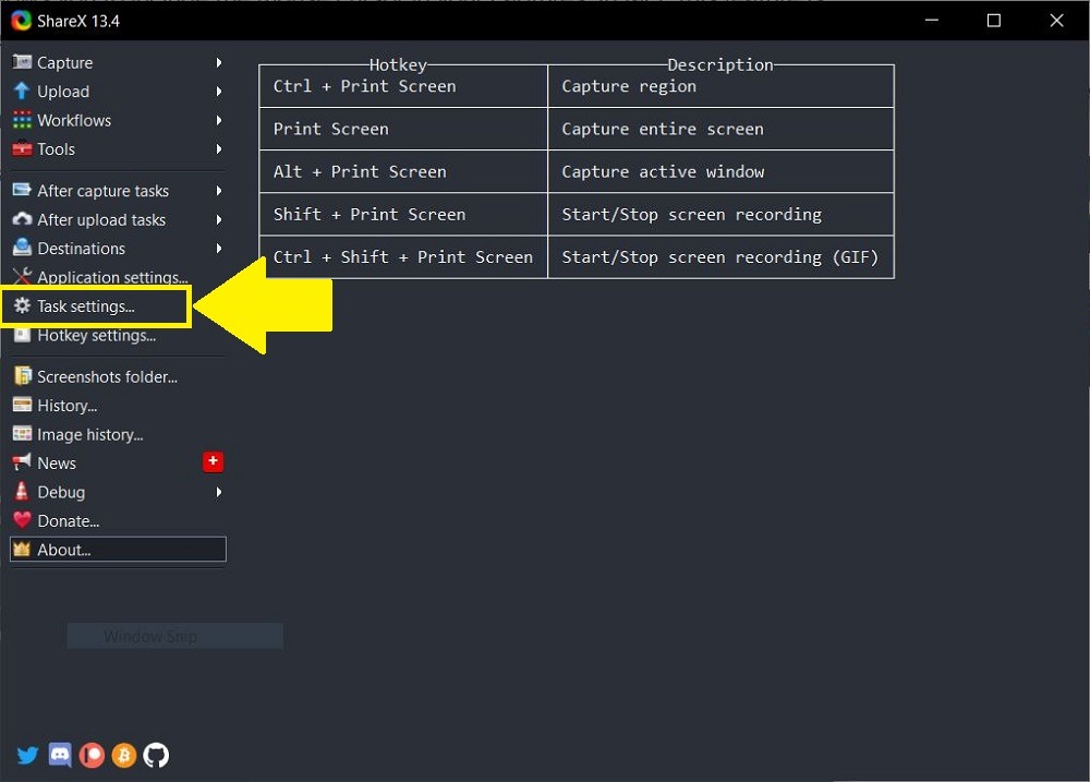 Captura de pantalla de Sharex con las ventanas del cursor del mouse