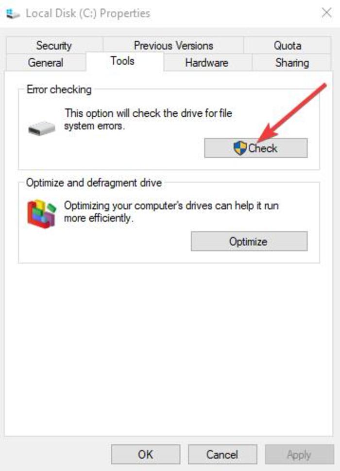 Corregir Copiar Pegar no funciona Windows Thispc Propiedades del disco duro Verificación de la pestaña Herramientas