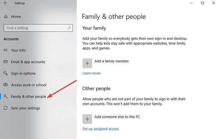 Corregir Copiar Pegar no funciona Configuración de Windows Cuentas Familia y otras personas