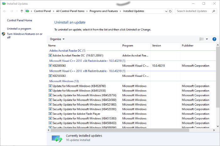 Problemas de actualización de Windows 10 Desinstalar actualizaciones