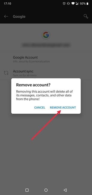 Cómo cambiar la configuración de Android de la cuenta de Google Confirmar eliminación