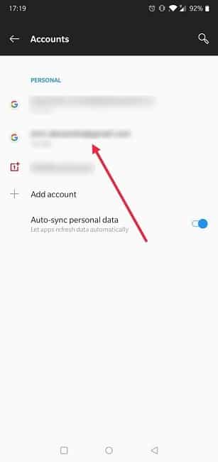 Cómo cambiar la cuenta de Google Aplicación de Gmail para Android Seleccione la cuenta para eliminar 1