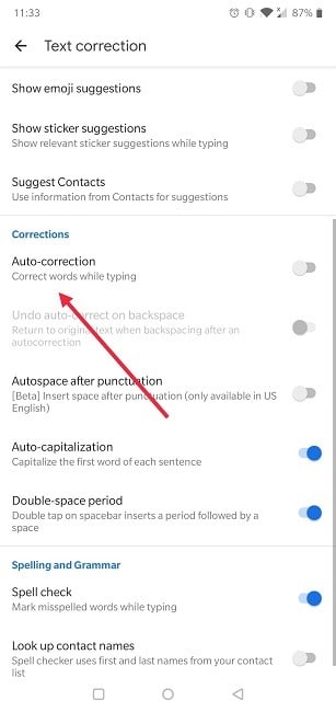 Cómo desactivar la corrección automática de Android Desactivar la corrección automática