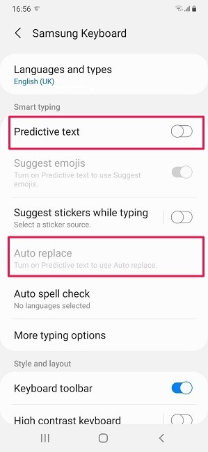 Cómo activar la corrección automática de Android Samsung Auto Reemplazar desactivado
