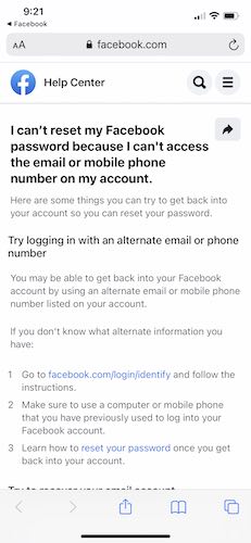 Recuperar contraseña de cuenta de Facebook móvil sin acceso