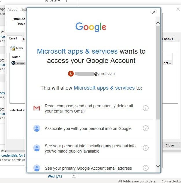 Gmail Administrar múltiples permisos de Gmail de Outlook