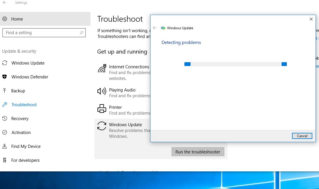 Ejecute el solucionador de problemas de Windows 10 Update