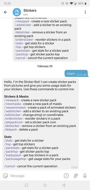 Cómo crear stickers Telegram Start Bot Chat