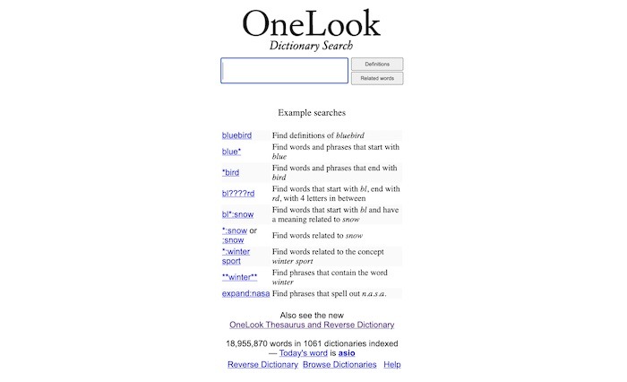 Cómo utilizar la página de inicio de Onelook