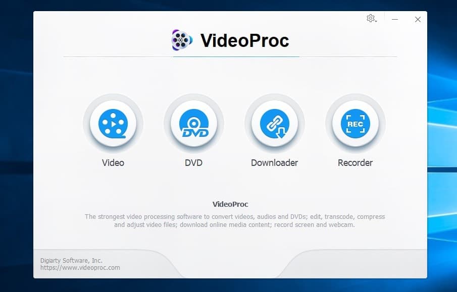 Interfaz de usuario de VideoProc
