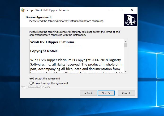 Instale WinXDVD Ripper Acepte el acuerdo de licencia