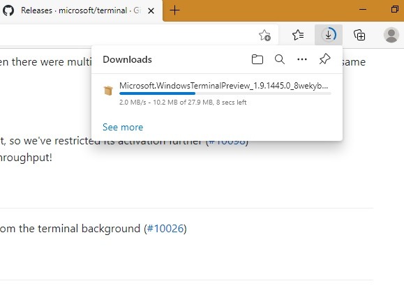 Descarga del paquete de Windows Terminal Github