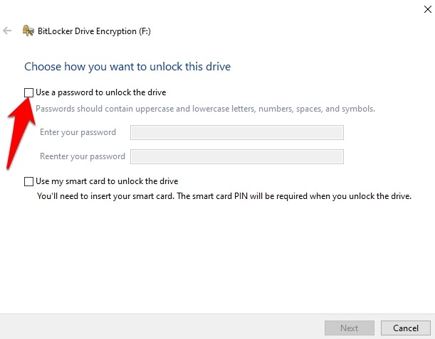 Encriptar la unidad USB Windows 10 Usar contraseña Desbloquear la unidad