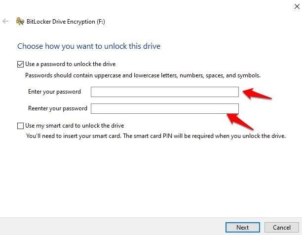 Encriptar unidad USB Windows 10 Usar contraseña Desbloquear unidad Ingresar contraseña