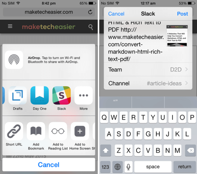 Habilite la extensión de Slack para iOS en Safari.