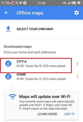 Google Maps descargado sin conexión
