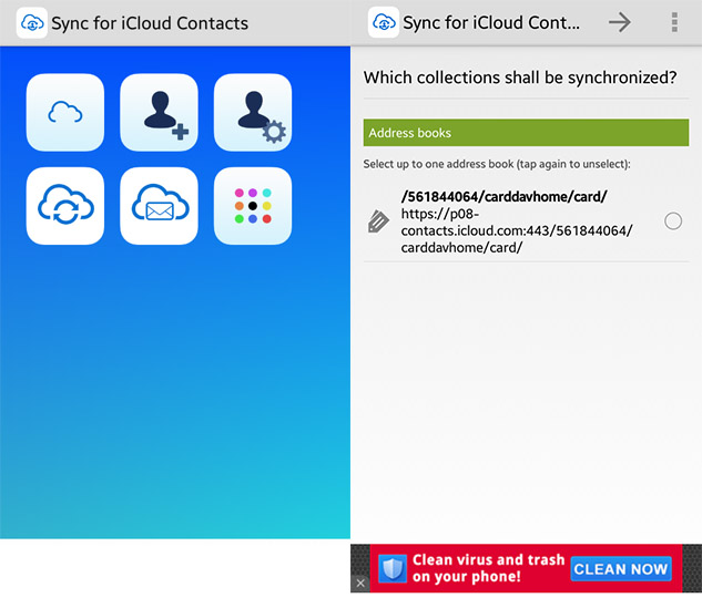 Sincronización para la aplicación de Android Contactos de iCloud