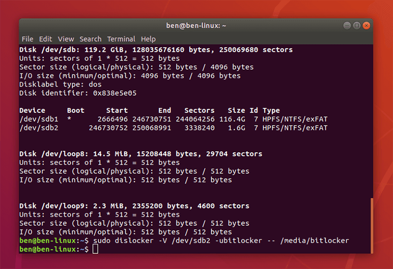 Particiones y Dislocker de Bitlocker Linux Fdisk