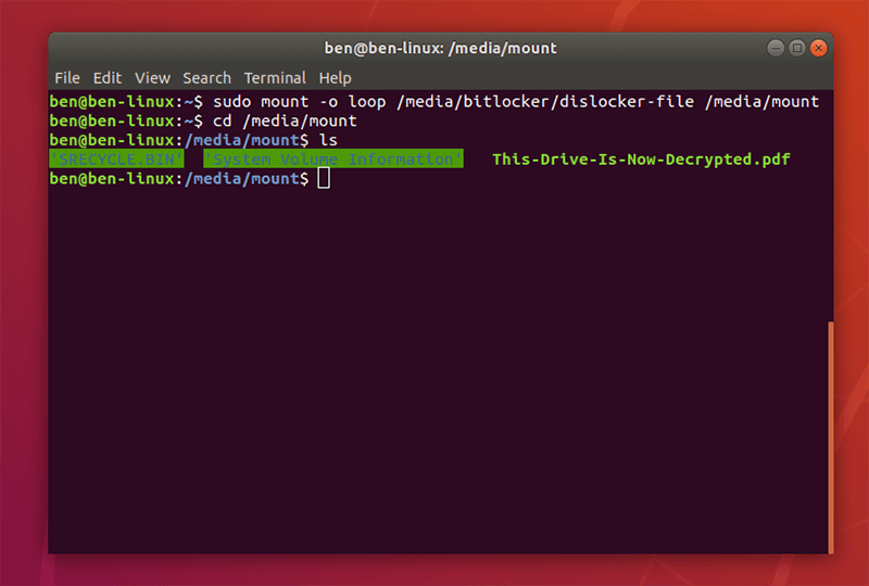 Partición de Bitlocker Linux montada y descifrada