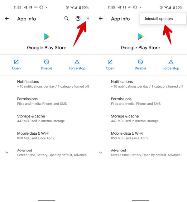Actualizaciones de desinstalación de Google Play Store