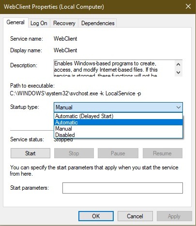 Cómo mapear una unidad Webdav en Windows 10 Services Auto
