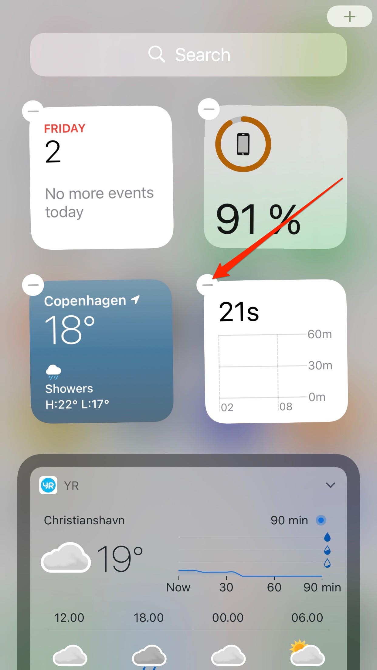 Captura de pantalla que muestra la pantalla del widget del iPhone que se agita con la opción de eliminar Screen Time