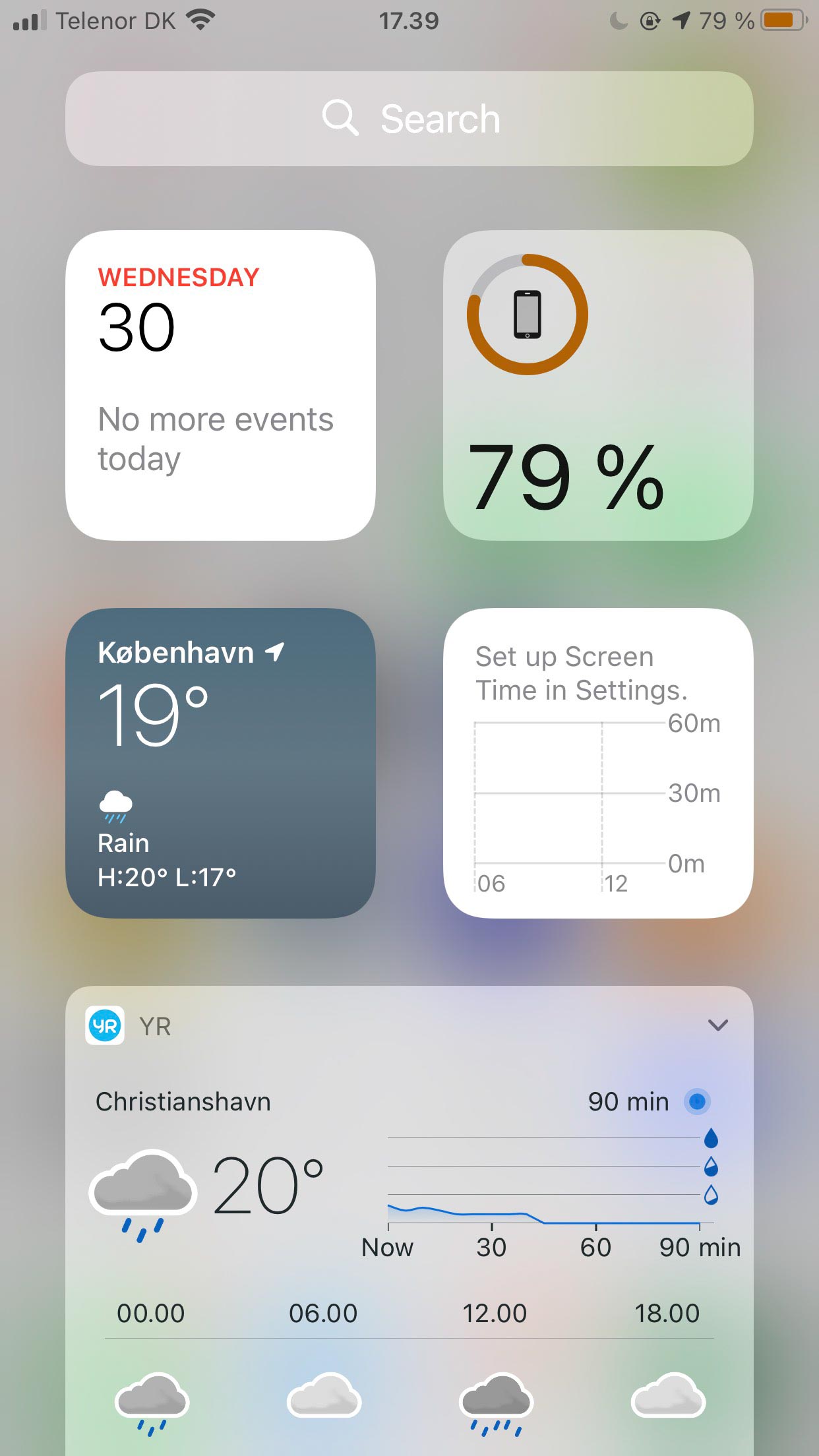 Captura de pantalla que muestra la pantalla de widgets de iPhone