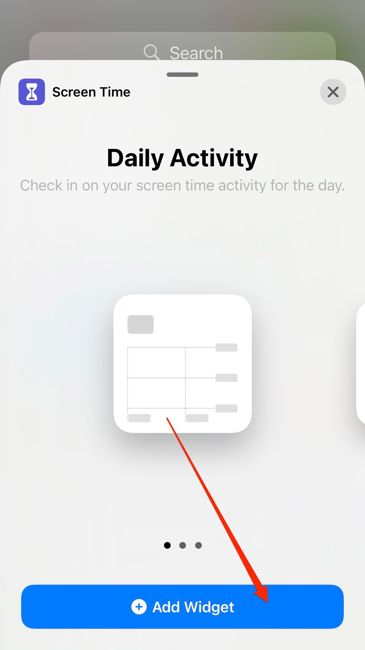 Captura de pantalla que muestra la opción de volver a agregar un widget en el iPhone