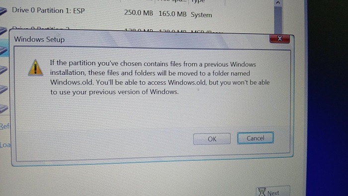 Mensaje de advertencia de configuración de instalación filtrada de Windows11