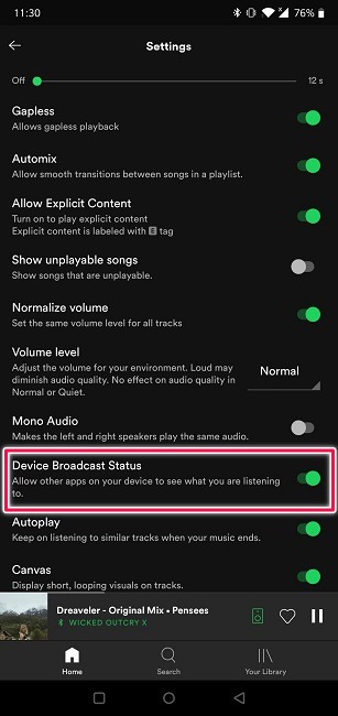 Conecte Spotify a la discordia Android Spotify Device Broadcast Status