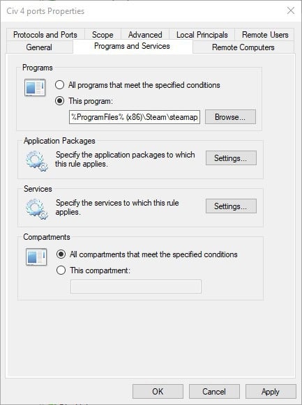 Configurar los servicios de programas de Windows 10 de reenvío de puertos
