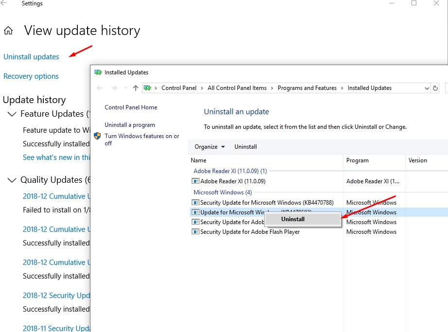 Desinstalar las actualizaciones acumulativas de Windows 10