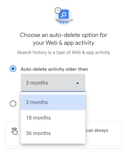 Periodo de tiempo de eliminación automática de la aplicación de Google para Android