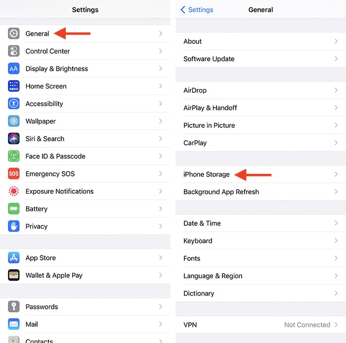 Liberar almacenamiento Sección de almacenamiento de la aplicación Configuración de iPhone