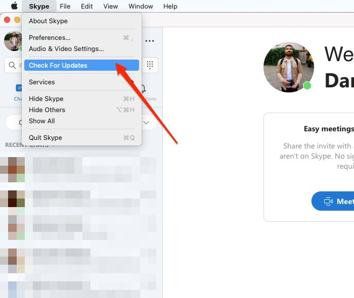 Skype Buscar actualizaciones Mac