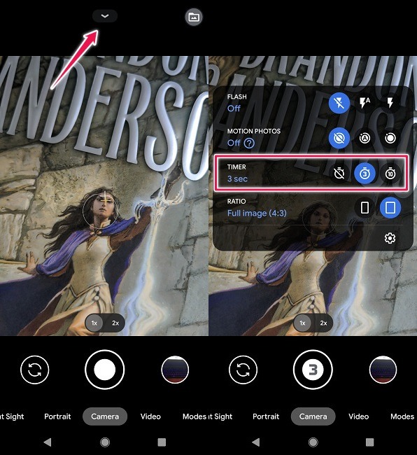 Tomar selfies con la cámara trasera Android Pixel Set Timer