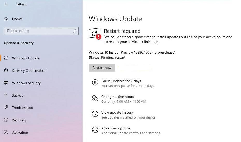 Vista previa de Windows 10 compilación 18290.1000 (rs_prerelease)