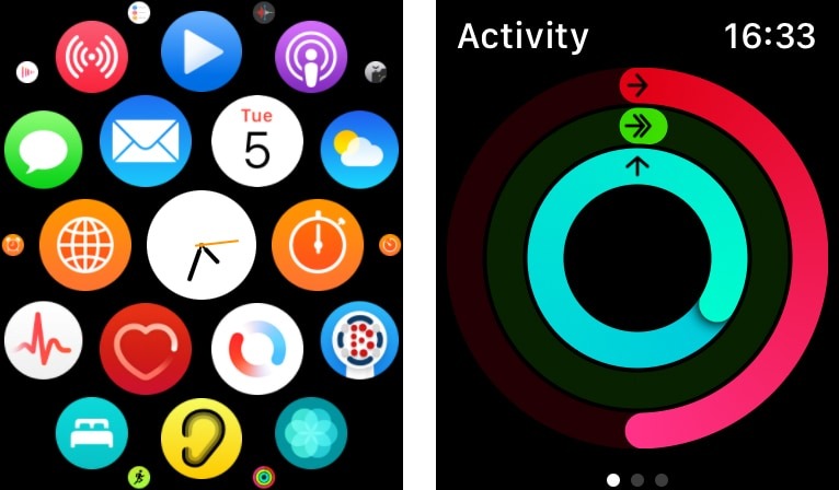 Objetivos de actividad Menú principal del Apple Watch