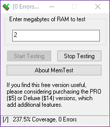 Compruebe la salud de la RAM Windows Hci Memtest 2