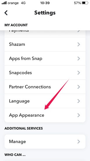 Cómo activar el modo oscuro de la aplicación Snapchat Ios Appereance