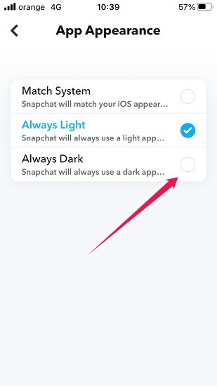 Cómo convertir el modo oscuro en Snapchat Ios siempre oscuro