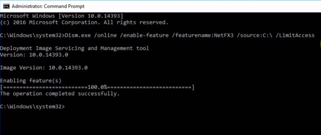 Instalar NET Framework 3.5 con el comando DISM
