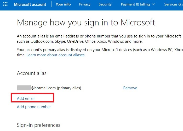 Hotmail Cambiar el nombre de Outlook Administrar Iniciar sesión Agregar correo electrónico