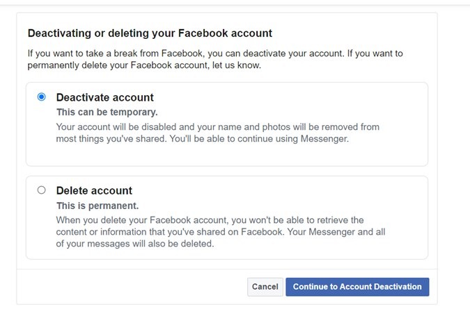 Cuenta de Facebook Eliminar o Desactivar Confirmar
