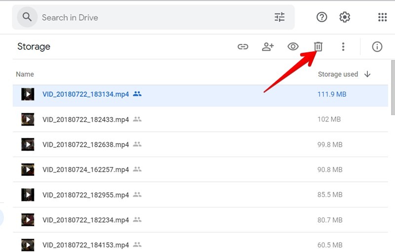 Tamaño de los archivos de eliminación de Google Drive