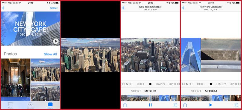 La aplicación Fotos de iOS 10 + permite a los usuarios generar automáticamente maravillosas presentaciones de diapositivas con música de sus colecciones de fotos. 
