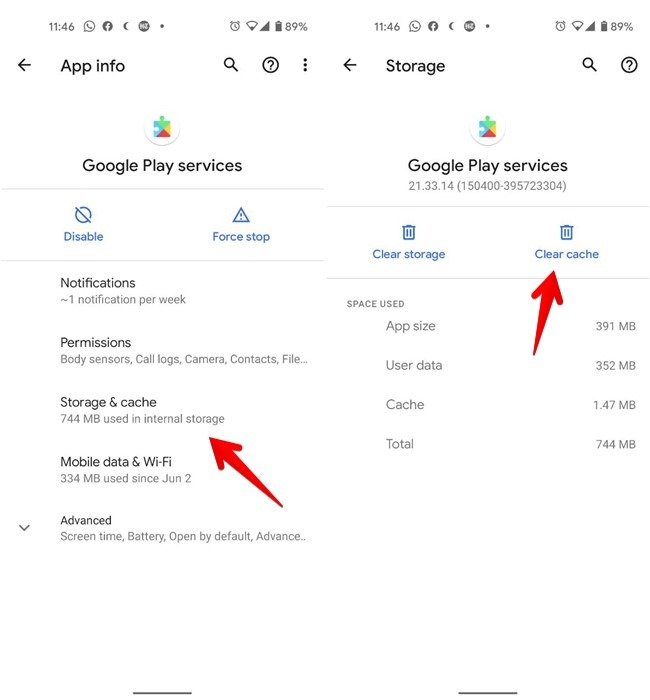 Servicios de Google Play Borrar datos de caché