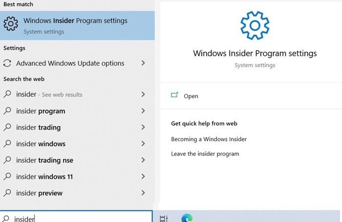 Windows11 Revierte la configuración del programa Insider de Windows10